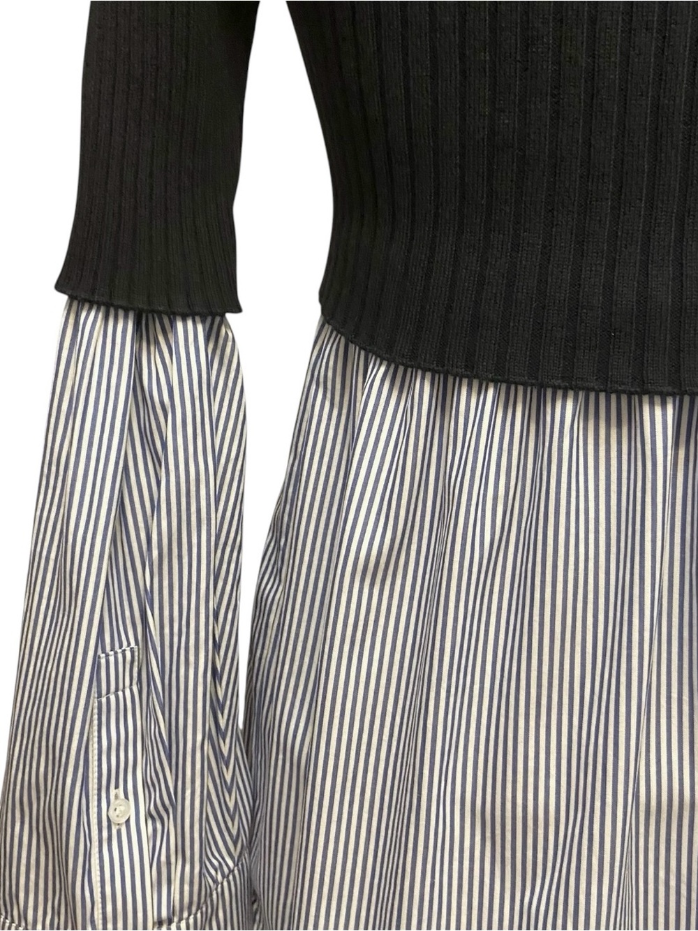 KENZO Paris Mixed Ribbed Knit And Cotton Poplin Shirt Sweater Minimalist Preppy - Picture 4 of 16